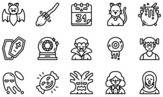 Set of Vector Icons Related to Halloween. Contains such Icons as Bat, Broomstick, Cat, Coffin, Crystal Ball, Ghost and more.