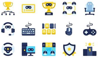 Set of Vector Icons Related to Esports. Contains such Icons as Tournament, Prize, Trophy, Team, Gaming Chair, Ranking and more.