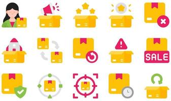 conjunto de iconos vectoriales relacionados con la gestión de productos. contiene íconos como gerente de producto, calidad, rechazo, lanzamiento, devolución, cadena de suministro y más. vector