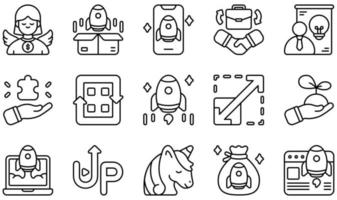 Set of Vector Icons Related to Startups. Contains such Icons as Investor, Launch, Partnership, Pitching, Rocket, Startup and more.