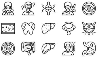 Set of Vector Icons Related to Diseases. Contains such Icons as Allergy, Alzheimer, Arthritis, Asthma, Blindness, Cholesterol and more.