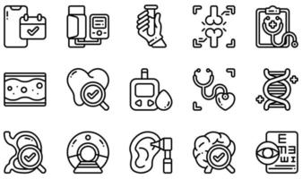 Set of Vector Icons Related to Health Checkup. Contains such Icons as Appointment, Blood Pressure, Blood Test, Checkup, Heart Check, Eye Exam and more.