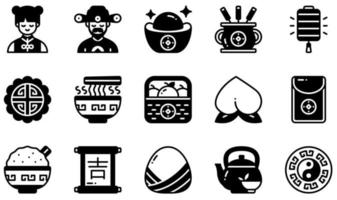 Set of Vector Icons Related to Chinese New Year. Contains such Icons as God Of Wealth, Gold, Incense Stick, Moon Cake, Peach, Red Envelope and more.