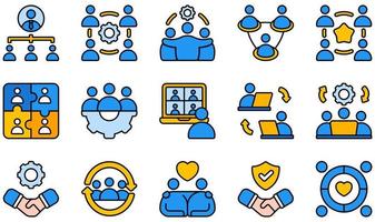 conjunto de iconos vectoriales relacionados con el trabajo en equipo. contiene íconos como estructura, equipo, trabajo en equipo, juntos, confianza, unidad y más. vector