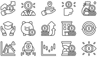 Set of Vector Icons Related to Investment. Contains such Icons as Investment, Investor, Money, Piggy Bank, Real Estate, Stock and more.