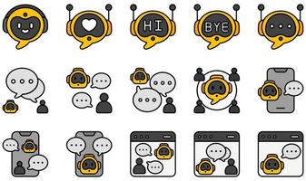 conjunto de iconos vectoriales relacionados con chatbot. contiene íconos como bot, robot, chatbot, chat, mensaje, conversación y más. vector