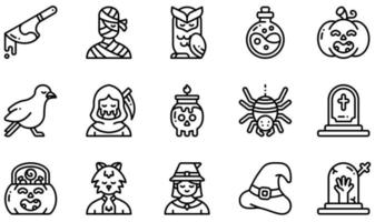 conjunto de iconos vectoriales relacionados con halloween. contiene íconos como cuchillo, momia, búho, calabaza, segador, bruja y más. vector