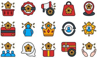 conjunto de iconos vectoriales relacionados con la lealtad del cliente. contiene íconos como marca, reconocimiento de marca, compromiso, posicionamiento de marca, cliente, comentarios y más. vector