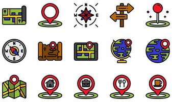 conjunto de iconos vectoriales relacionados con mapas y navegación. contiene íconos como mapa, marcador de posición, cardenal, dirección, navegación, ubicación y más.