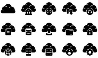 conjunto de iconos vectoriales relacionados con la tecnología de la nube. contiene íconos como nube, banca, codificación, computación en la nube, datos, base de datos y más. vector