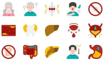 conjunto de iconos vectoriales relacionados con enfermedades. contiene íconos como alergia, alzheimer, artritis, asma, ceguera, colesterol y más. vector