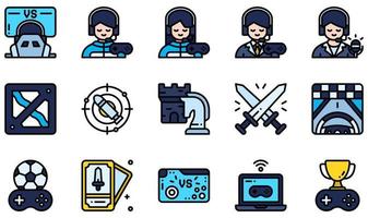 conjunto de iconos vectoriales relacionados con los deportes electrónicos. contiene íconos como deportes electrónicos, entrenamiento, juegos de lucha, juegos de carreras, juegos móviles, juegos en línea y más. vector