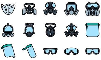 Set of Vector Icons Related to Protective Face Mask. Contains such Icons as Respirator Mask, Gas Mask, Face Shield, 4, Safety Glasses, Mask and more.