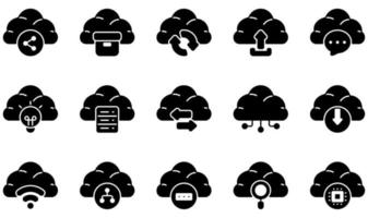 conjunto de iconos vectoriales relacionados con la tecnología de la nube. contiene íconos como configuración, carga en la nube, comunicación, centro de datos, infraestructura, administración y más. vector