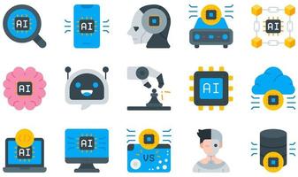 Set of Vector Icons Related to Artificial Intelligence. Contains such Icons as Analysis, Artificial Intelligence, Blockchain, Brain, Chatbot, Coding and more.