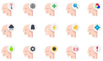 Set of Vector Icons Related to Human Mind. Contains such Icons as Open Mind, Positive, Sadness, Scared, Shocked, Time and more.