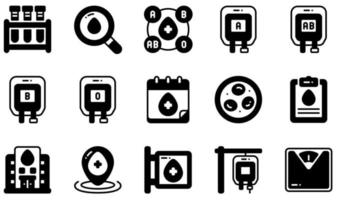 Set of Vector Icons Related to Blood Donation. Contains such Icons as Blood Test, Calendar, Erythrocytes, Health Report, Transfusion, Weight and more.