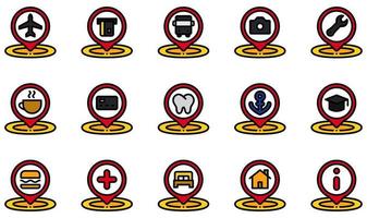 Set of Vector Icons Related to Placeholder. Contains such Icons as Airport, Atm, Bus Stop, Coffee, Dentist, Education and more.