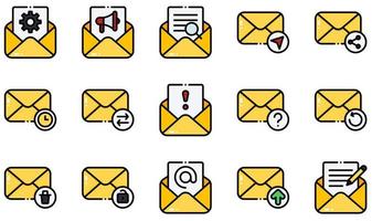 conjunto de iconos vectoriales relacionados con el correo electrónico. contiene íconos como correo electrónico abierto, opciones, búsqueda, envío de correo, spam, carga y más.