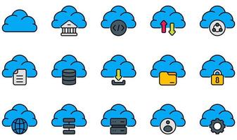 conjunto de iconos vectoriales relacionados con la tecnología de la nube. contiene íconos como nube, banca, codificación, computación en la nube, datos, base de datos y más. vector