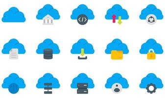 conjunto de iconos vectoriales relacionados con la tecnología de la nube. contiene íconos como nube, banca, codificación, computación en la nube, datos, base de datos y más. vector