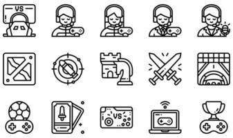 conjunto de iconos vectoriales relacionados con los deportes electrónicos. contiene íconos como deportes electrónicos, entrenamiento, juegos de lucha, juegos de carreras, juegos móviles, juegos en línea y más. vector