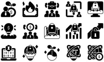 conjunto de iconos vectoriales relacionados con las nuevas empresas. contiene íconos como quemar, crowdfunding, diseño, crecimiento, hackathon, idea y más. vector