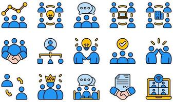 Set of Vector Icons Related to Teamwork. Contains such Icons as Brainstorm, Company, Cooperation, Coordination, Coworker, Partnership and more.