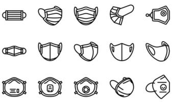 Set of Vector Icons Related to Protective Face Mask. Contains such Icons as Medical Mask, Cloth Mask, Sponge Mask, Respirator Mask, Face Mask, Mask and more.