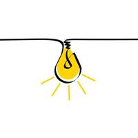 Continuous line drawing. Yellow business idea concept light bulb. Icon vector illustration.