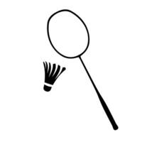 Vector illustration of racket and shuttlecock. Black illustration. Isolated on a white background. Great for sports logos. icon design.