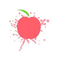 ilustración vectorial de un melocotón. melocotón con hojas de salpicaduras de jugo fresco. perfecto para logos de jugo de frutas. vector