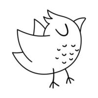 pájaro volador vectorial en blanco y negro. divertido icono de línea de animales del bosque. linda ilustración de contorno de bosque para niños aislados en fondo blanco. vector