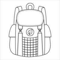 Vector black and white traveler backpack illustration. Schoolbag outline clipart. Cute line style trip bag.