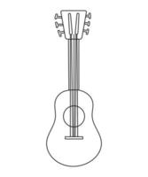 Vector black and white guitar icon isolated on white background. Outline string acoustic musical instrument.