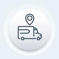 icono de logística en estilo lineal, entrega, furgoneta, transporte vector