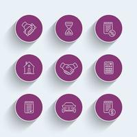 Leasing line icons, banking, loan, assets, deal, round linear pictograms set, vector illustration