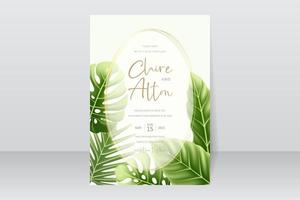 plantilla de invitación de boda con hojas de verano tropicales realistas vector