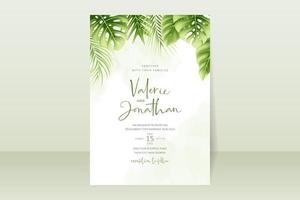 plantilla de invitación de boda con hojas de verano tropicales realistas vector