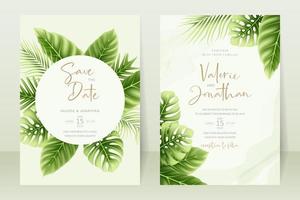 Wedding invitation concept with realistic tropical leaves vector