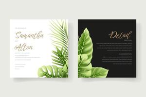 Wedding invitation template with realistic tropical summer leaves vector