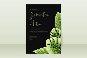 plantilla de invitación de boda con hojas de verano tropicales realistas vector