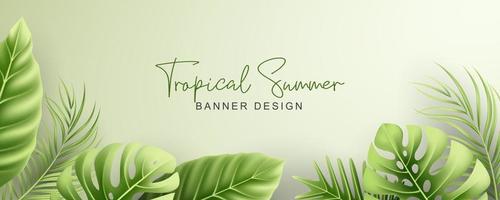 elegante banner de verano con hojas tropicales realistas vector