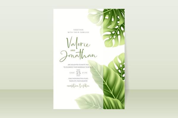 Wedding invitation concept with realistic tropical leaves