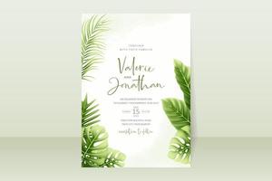 Wedding invitation template with realistic tropical summer leaves vector