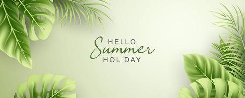 elegante banner de verano con hojas tropicales realistas vector