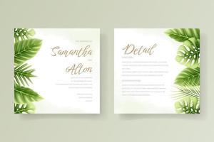 Wedding invitation template with realistic tropical summer leaves vector