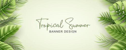 elegante banner de verano con hojas tropicales realistas vector