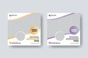 School admission social media post square flyer template design vector