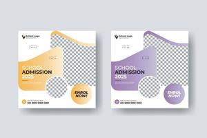 School admission social media post square flyer template design vector